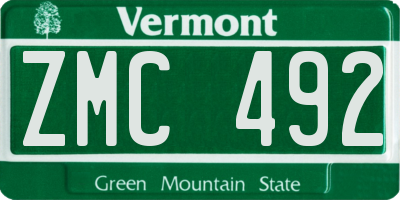 VT license plate ZMC492