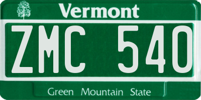 VT license plate ZMC540