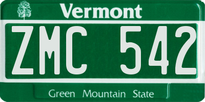 VT license plate ZMC542