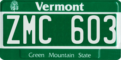 VT license plate ZMC603
