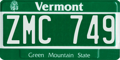 VT license plate ZMC749
