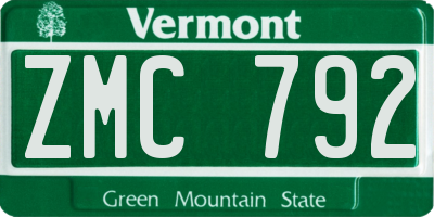VT license plate ZMC792