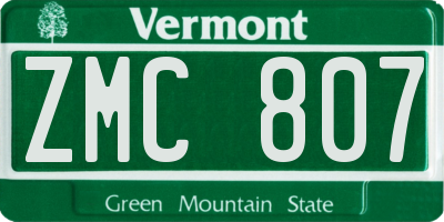 VT license plate ZMC807