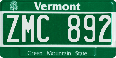 VT license plate ZMC892