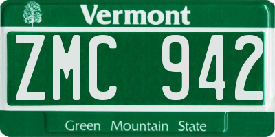 VT license plate ZMC942