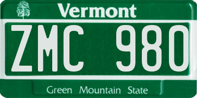 VT license plate ZMC980
