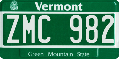VT license plate ZMC982