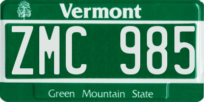 VT license plate ZMC985