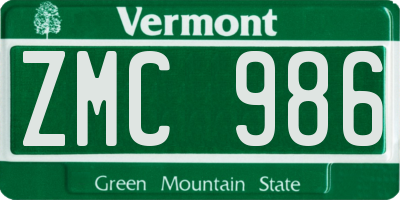 VT license plate ZMC986