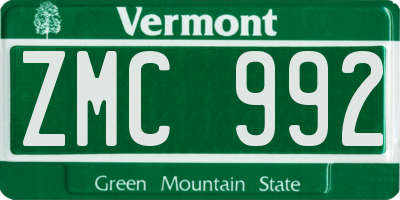 VT license plate ZMC992