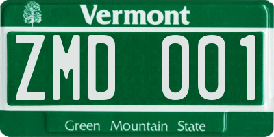VT license plate ZMD001