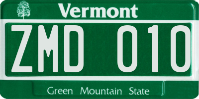 VT license plate ZMD010