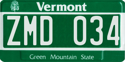 VT license plate ZMD034