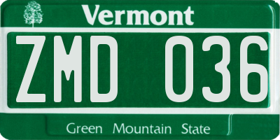 VT license plate ZMD036
