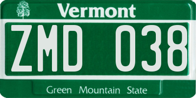VT license plate ZMD038