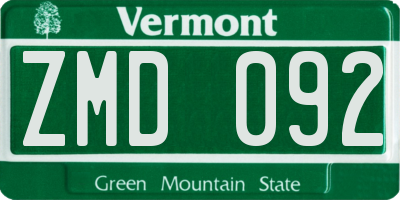 VT license plate ZMD092