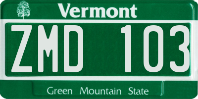VT license plate ZMD103