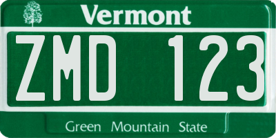 VT license plate ZMD123