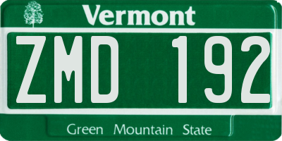 VT license plate ZMD192