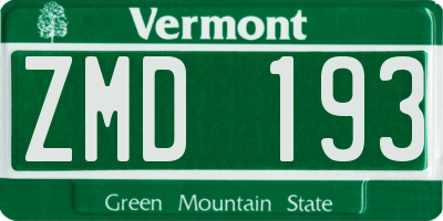 VT license plate ZMD193