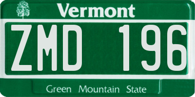 VT license plate ZMD196