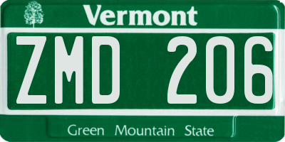 VT license plate ZMD206
