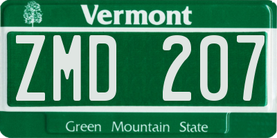 VT license plate ZMD207