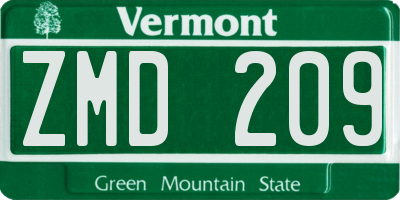 VT license plate ZMD209