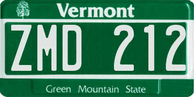 VT license plate ZMD212
