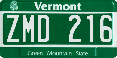 VT license plate ZMD216
