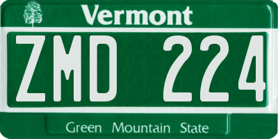 VT license plate ZMD224