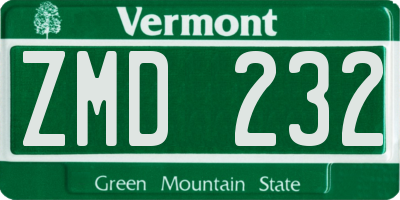 VT license plate ZMD232
