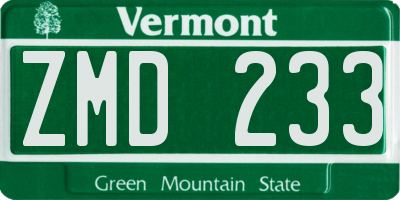 VT license plate ZMD233