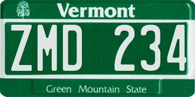 VT license plate ZMD234