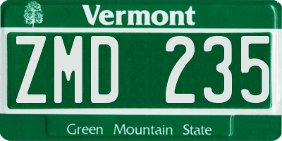 VT license plate ZMD235