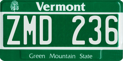 VT license plate ZMD236