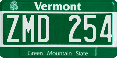 VT license plate ZMD254
