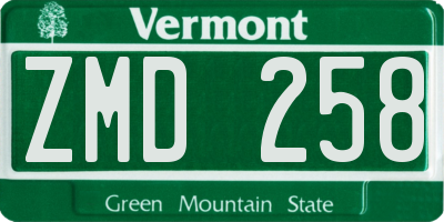 VT license plate ZMD258