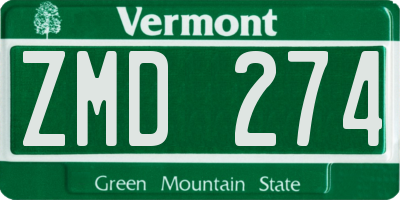 VT license plate ZMD274