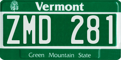VT license plate ZMD281