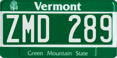 VT license plate ZMD289