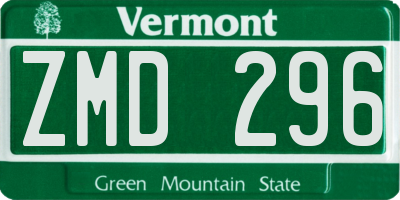 VT license plate ZMD296