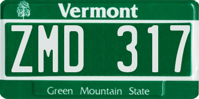 VT license plate ZMD317