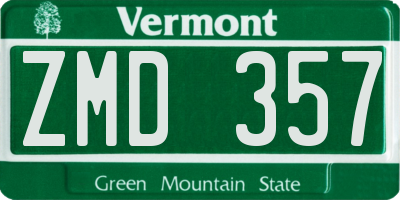 VT license plate ZMD357