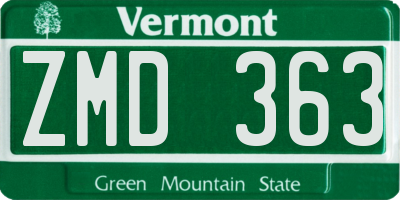 VT license plate ZMD363