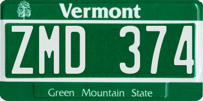 VT license plate ZMD374