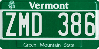 VT license plate ZMD386