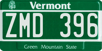 VT license plate ZMD396