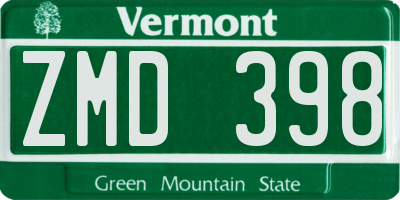 VT license plate ZMD398