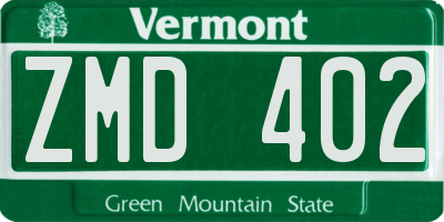 VT license plate ZMD402